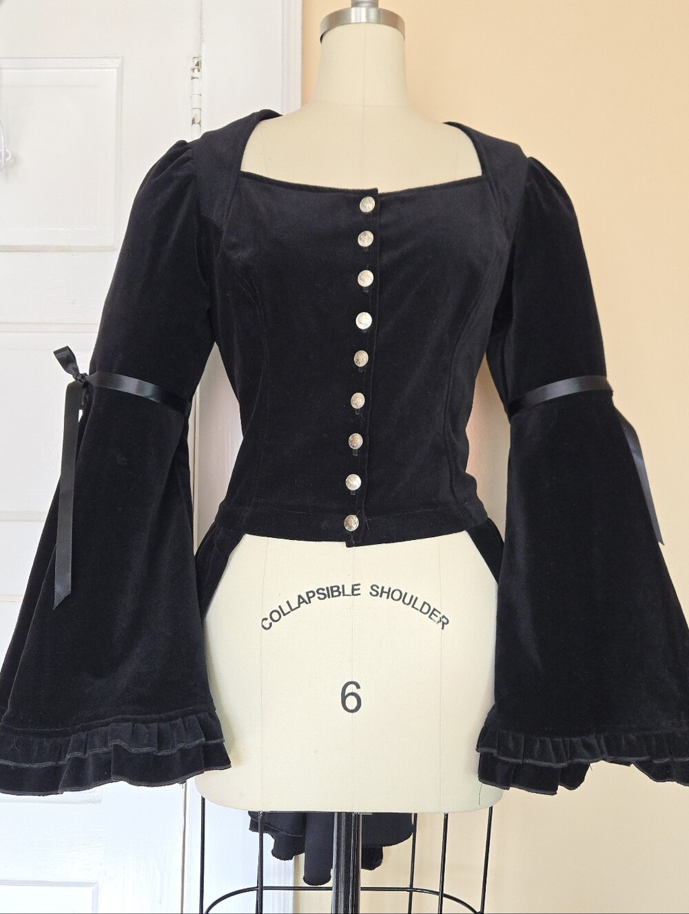 Shrine of Hollywood black velvet goth steampunk tailcoat bell sleeve peplum